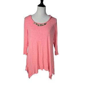 Cass Size 1X Pink Embellished Women's Top